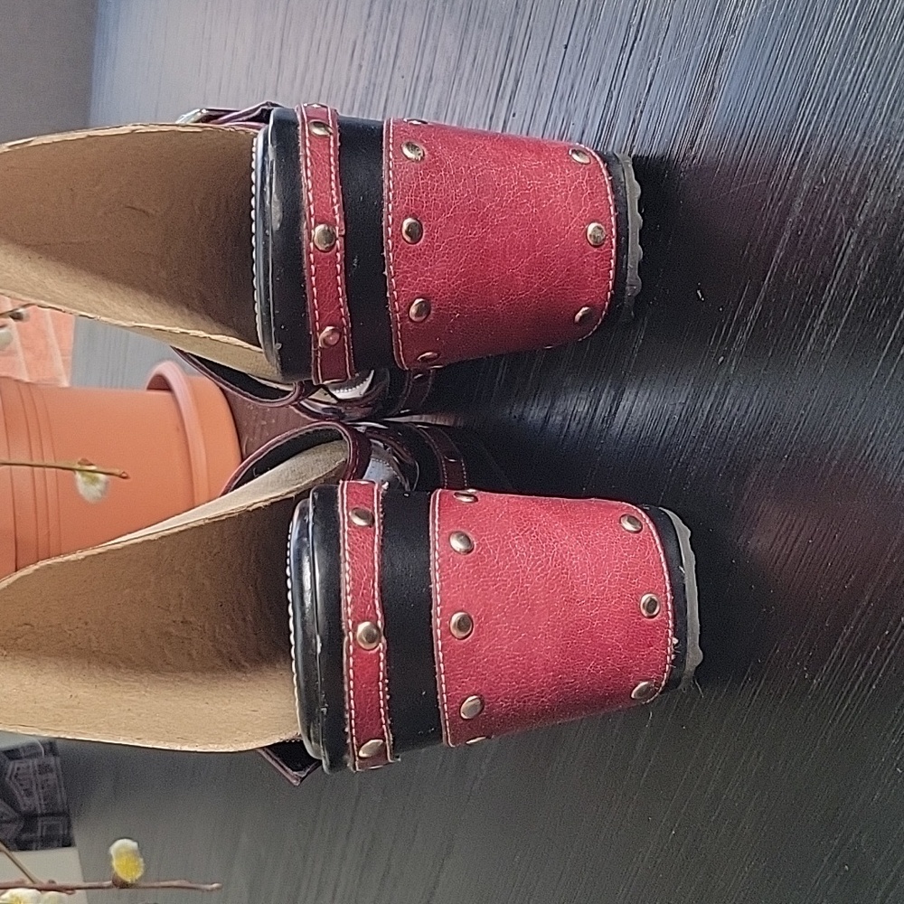 Harley-Davidson Wedge Sandals, Black/Burgandy, 7.5, Vintage - Picture 2 of 13